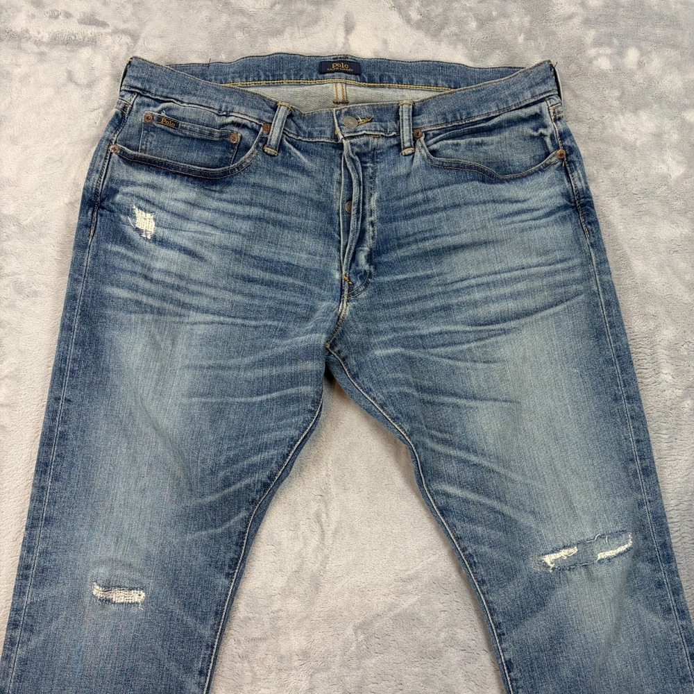 Polo Ralph Lauren Jeans Size 36x30 The Sullivan Slim Patchwork Distressed Light - Picture 3 of 13